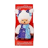 Sekiguchi 221240 Original Monchhichi Girl with Starlight Dress, Approx. 20 cm Cuddly Toy Made of Brown Plush