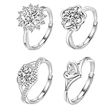4Pcs Silver Rings for Women 925 Sterling Silver Open Ring Adjustable Cubic Zirconia Thumb Stacking Wedding Promise Rings Statement Ring Set Gifts for Surprise Party Graduation Jewellery Birthday