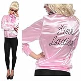 GOSTYLES® Womens Pink Ladies Satin Jacket, 1950s Grease Retro Costume Top with Embroidered Back Fancy Dress Rock n Roll Outfit 12-14