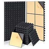 HERTBER-24 Pack Sound Proofing Panels 12x12x2 Inches Acoustic Wall Panels Self Adhesive Soundproofing Panels with Strong Glue, High Density Acoustic Panels for Sound Absorption and Echo Control