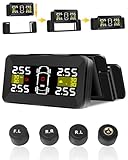 【Newest】TPMS Tyre Pressure Monitoring System Wireless Solar Large Display Tyre Pressure Monitor 21-87Psi Tire Pressure Auto Alarm System with 4 External Sensors Universial
