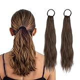 2PCS Ponytail Extension Human Hair, Clip in Ponytail Hair Extensions, Light Brown Real Hair Ponytail Extension for Women, Easy to Style for Daily Use and Special Occasion