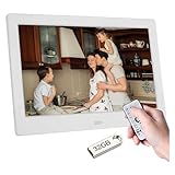 Haipky 7" HD IPS Digital Photo Frame - 1080P Video, Auto On/Off, Image Preview, MP3, Calendar, Clock, Remote Control, 32GB USB Drive, White