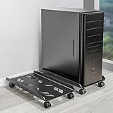 Heavy Duty Metal CPU Stand With 4 Caster Wheels - 40x20cm Mobile Computer Tower for Floor Carpet Gaming PC Case - Black for Home Office