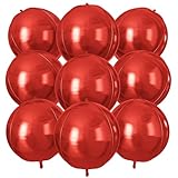 Red Round Foil Balloons 9 pcs,Red Giant 4D Round Balloons 22 Inch for Wedding Graduation Valentine's Birthday Party Decorations