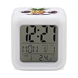 Funny Pineapple Powerlifting 7 Colors Change Digital Alarm Clock LED Display Clock Cube Night Light with Thermometer