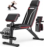 Foldable Workout Bench, Adjustable Weight Bench with Leg Extension, Preacher Pad, Extended Headrest, Collapsible Bench for Home Gym Full Body Workout Strength Training Banco de Pesas 880LBS