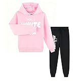 HENGFEINI Boys girls Sports Hoodie and Jogging Pants tracksuit children Cartoon Sports pullover Two Piece Set 1-13year (Pink-170cm)
