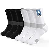 PERMANENTLY001 Cushioned Sports Socks Tennis Crew Socks Men Women Breathable Anti-blister Trainer Socks for Table-tennis Pickleball Volleyball 8-12 3Black+3white L 6P