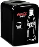 Coke Zero Mini Fridge - Refrigerator for Bedroom Skincare Office, Portable Table Top Beverage Cooler, 12V DC/220V ACRefrigerador For Drinks, Soda, Wine, Use In Car, Dorm, Outdoor, Patio, 6 Can
