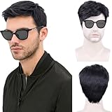 TSHAOUN Mens Short Wig - Black, Layered, Natural, Handsome, 70s 80s Disco Style, Daily Use, Cosplay & Costume Wig (Black)