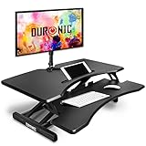 Duronic Standing Desk Converter DM05D17 Adjustable Sit Stand Desks Workstation Wood Height Adjusting Sitting Riser for Office Table PC Laptops Computer Monitor Screen Keyboard and Mouse