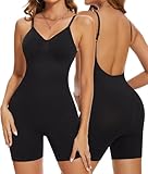 SHAPERIN Low Back Shapewear Women Full Body Shaper Backless Tummy Control Bodysuit Mid Thigh Body Shaping Shorts Black S