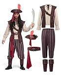 Spooktacular Creations Mens Caribbean Pirate Costume Adult Khaki Sea Captain Robber Costume for Halloween Dress Up Party, Cosplay Party(Medium)