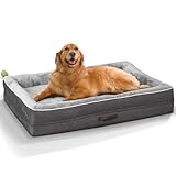 Renvix Large Orthopedic Dog Bed, Waterproof Dog Sofa Bed with Removable Washable Cover, Soft Egg Foam Pet Bed, Non-Slip Bottom and Four-Sided Bolster Cushion（Gray, 91x61x18cm）
