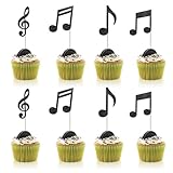 36PCS Music Cake Toppers, Black Glitter Musical Notes Cake Decorations Personalised Happy Birthday Music Notes Cakes Decorations for Musical Symbol Concert Theme Party Decor Supplies