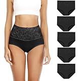 Senllori Underwear for Women High Waisted Knickers Stretchy Cotton Panties Slight Tummy Control Pants Soft Full Coverage 5 Pack, Black Size M