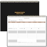 Weekly Productivity Planner - 8.5" x 11" Dashboard Desk Notepad Has 6 Focus Areas to List Tasks for Goals, Projects, Clients, Academic or Meal-Organize Your Daily Work Efficiently, 54 Weeks, Black