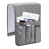 Omevett Sofa Remote Control Holder Armchair Caddy Non-Slip Bedside Sofa Caddy Hanging Soft Armrest Organiser Grey Arm Chair Tidy Organisers with 5 Pockets for Tablet Cellphone Magazines Book Glasses
