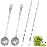 GIONAR 4PCS 7.3 Inch Olive Spoon & Pickle Fork Set, Stainless Steel Pickle Picker Tool with Long Handle, Pickled Onion Grabber for Olive, Cucumber, Onion, and Arugula Jars