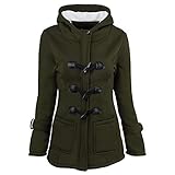 duxyoz Winter Coat Women Fleece Lined Long Coats Plus Size Hooded Trench Coat Womens Duffle Coat Vintage Parka Outerwear Loose Fit Overcoat With Fur Hood Horn Toggles Casual Thick Coat Green 5XL
