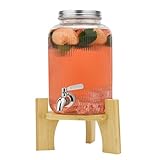 4L Glass Beverage Dispenser with Tap, Drink Dispensers for Parties, Glass Drink Dispenser with Stand and Stainless Steel Faucet, for Cocktails, Juice, Water, Beverages