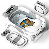 COOSEYA Baby Bath Tub Foldable, Baby Bathtub Collapsible Essentials for Newborn with Soft Cushion (0-18Months), Baby Shower for Infant to Toddler Gift Portable Space-Saving Travel,Grey
