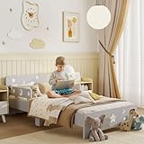 ZONEKIZ Kids Toddler Bed Children's Bedroom Furniture w/Star and Moon Patterns, Side Rails, for Boys, Girls, Ages 3-6 Years, 143 x 76 x 49cm - Grey