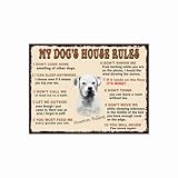 MY DOG'S HOUSE RULES AMERICAN BULLDOG THEME METAL RETRO STYLE PLAQUE/SIGN HOME DECOR SHABBY CHIC ART (10" X 8")