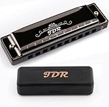 JDR Harmonica Blues C Key 10 Hole 20 Tone Mouth Organ with Case Diatonic Armonica for Professional Player Beginner Students Adults Friends Teacher Parents Stainless Steel Black