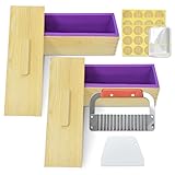Artcome 42oz Soap Loaf Molds 2 Sets Rectangular Silicone Moulds Wooden Box with Lid, DIY Soap Making Supplies with with Stainless Steel Wavy Scraper and Plastic Straight Cutter