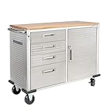 Seville Classics UltraHD® Rolling Workbench with 4 drawers, for Office, Garage, Workshop, 121,9 x 50,8 x 95,2 cm, Granite