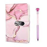 TMBMLPP Diary with Lock, A5 Journal with Lock 240 Pages, Lockable Leather Notebook with Pen, Girls Diary Gift Set, Lockable Travel Diary, Journal with Code, for Personal Daily, Work Record - Pink