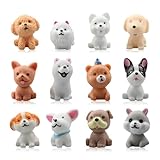Luckious Realistic Plastic Puppy Figurines - 12 Miniature Dog Figures, Mini Puppy Ornaments - Can Be Used as Dog Cake Decoration