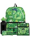 Marvel Hulk Backpack With Lunch Bag and Water Bottle | School Bag for Boys | One Size Green