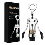 Beneno Wine Bottle Openers BENENO Zinc Alloy Premium Wing Corkscrew Wine Opener with Multifunctional Corks and Caps Bottle Opener L Silver