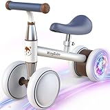 WINGBABE Baby Balance Bike for 1-2 Years Old Boys Girls, Toddler Balance Bike Ride on Toys with 4 Wheels Colorful Lighting & Adjustable Seat, First bike for 1 Year Old Gifts Max 90cm Kids(White)