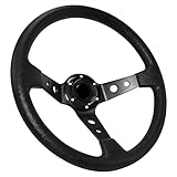 Acclcors Universal Racing Steering Wheel - 13.6 Inches, 6 Bolts Grip, Vinyl, Leather, Deep Dish With Horn Button for Drifting, Gaming, Rally, Motorsport, Car