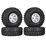KINGCOO 4PCS 1.0inch Wheel Tires and Plastic 5-Spokes Beadlock Wheel Rim Set for Axial AX24 SCX24 FCX24 TRX4M UTB18 All 1/18 1/24 Scale RC Crawler Car Upgrade Parts Accessories (Silver)