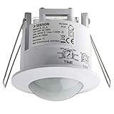 SEBSON PIR Sensor Indoor, Ceiling Flush Mounted, Infrared Motion Sensor, LED Suitable, Range 6m / 360°, max. 1200/300W, IP20, 3-Wire, White