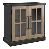 Bush Furniture Westbrook Cabinet with Glass Doors | Versatile Storage for Home Office and Living Room, 32W, Vintage Black/Restored Tan Hickory