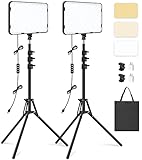 2 Pack LED Video Light with 63'' Tripod Stand, Obeamiu 2500-8500K Dimmable Photography Studio Lighting for Video Film Recording/Collection Portrait/Live Game Streaming/YouTube Podcast, USB Charger