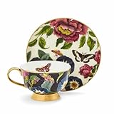Spode Creatures of Curiosity Coupe Tea Cup and Saucer Black and Cream, CRCBC8821-XG