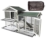 BUNNY BUSINESS The Grove Grey Double Decker Rabbit/Guinea Pig Hutch and Run EXTRA DEPTH WITH FLOOR (GREY GROVE, HUTCH AND COVER)