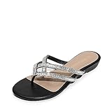 DREAM PAIRS Women's Sparkly Flip Flops Fashion Rhinestones Design Slides Sandals Jewel_01,Size 6.5,Black,Jewel_01