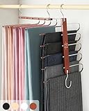 MORALVE Trousers Hangers Space Saving - 2 Pack European Beechwood Scarf and Jeans Hangers - Wardrobe Organiser and Space Saver Trouser Rack, Leggings Hanger, and Scarf Holder with 360° Swivel Hook