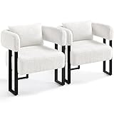 Yaheetech Boucle Tub Chair, Dressing Table Chair with Metal Legs and Lumbar Pillow, Upholstered Armchair for Living Room Makeup Room Bedroom, 2 PCS, White