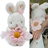 BUNNIES BY THE BAY Blossom Bunny Teddy: Super Soft Fur Stuffed Animal in Pink Tutu with Velour Flower | 24cm Tall Cuddly Toy | baby toys from birth