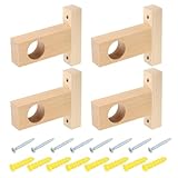 sourcing map 4Pcs Wood Rod Holders, Closet End Support Bracket Wardrobe Drapery Rod Holder with Screws for 30mm Diameter Curtain Pole
