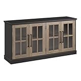 Bush Furniture Westbrook Sideboard Cabinet with Glass Doors | Storage Credenza for Dining Room or Kitchen Area, 60W, Vintage Black/Restored Tan Hickory